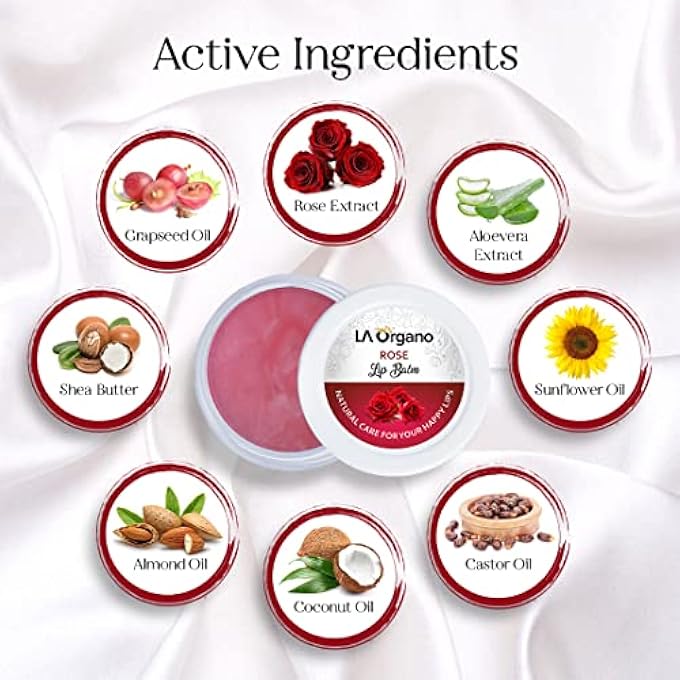 LA Organo ROSE LIP BALM FOR DRY, CHAPPED LIPS WITH INTENSE MOISTURIZING (10 G) - Image 3